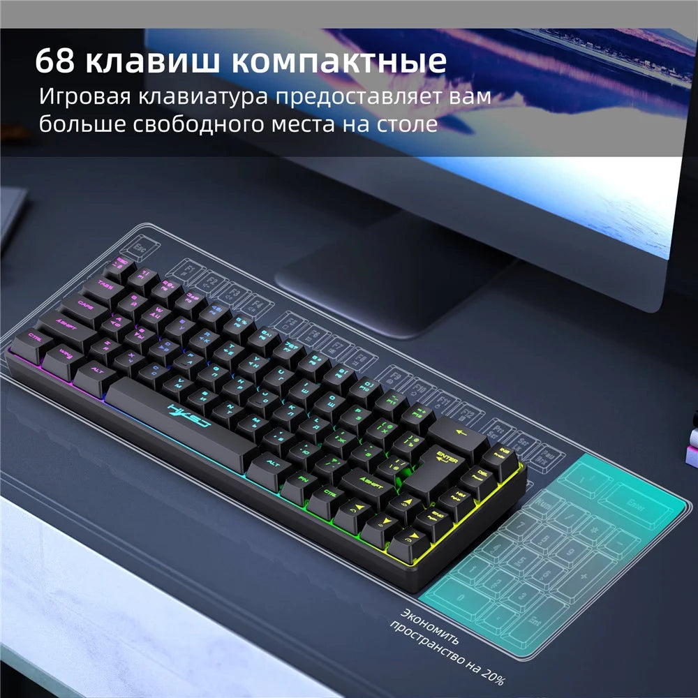 HXSJ V200 Russian Version 68 Keys Wired Membrane Keyboard with RGB Backlight Ergonomic Gaming Keyboard - Black - 3