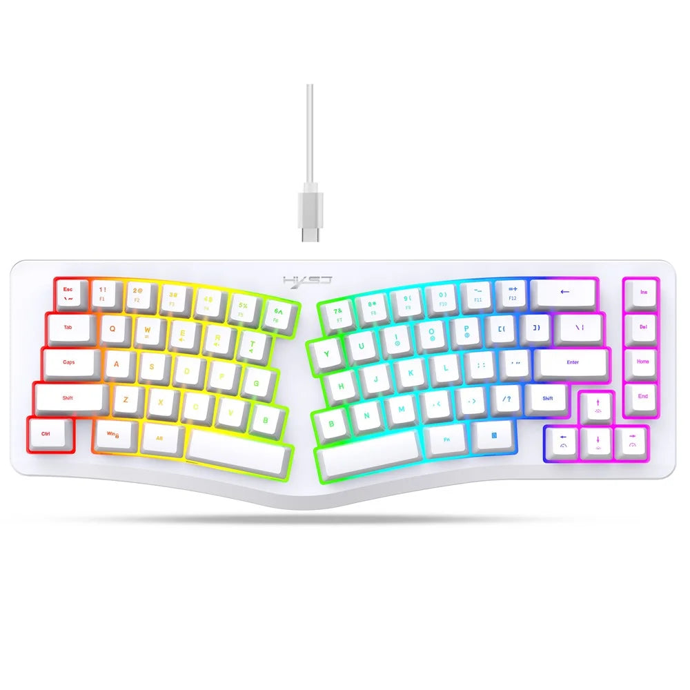 HXSJ J70 Ergonomic 69 Keys Wired Keyboard for Desktop Laptop Membrane Gaming Keyboard with RGB Backlit - White - 1