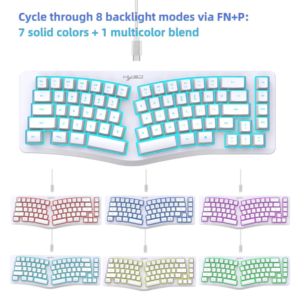 HXSJ J70 Ergonomic 69 Keys Wired Keyboard for Desktop Laptop Membrane Gaming Keyboard with RGB Backlit - White - 2