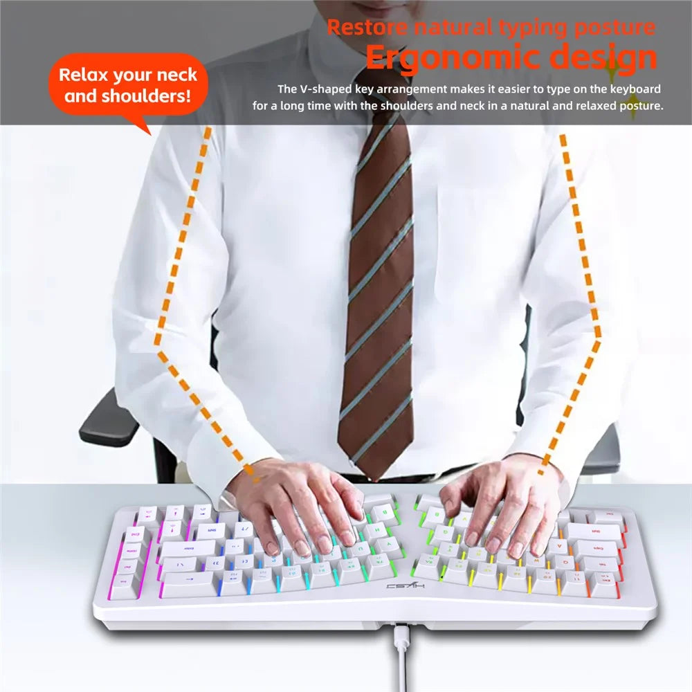 HXSJ J70 Ergonomic 69 Keys Wired Keyboard for Desktop Laptop Membrane Gaming Keyboard with RGB Backlit - White - 3