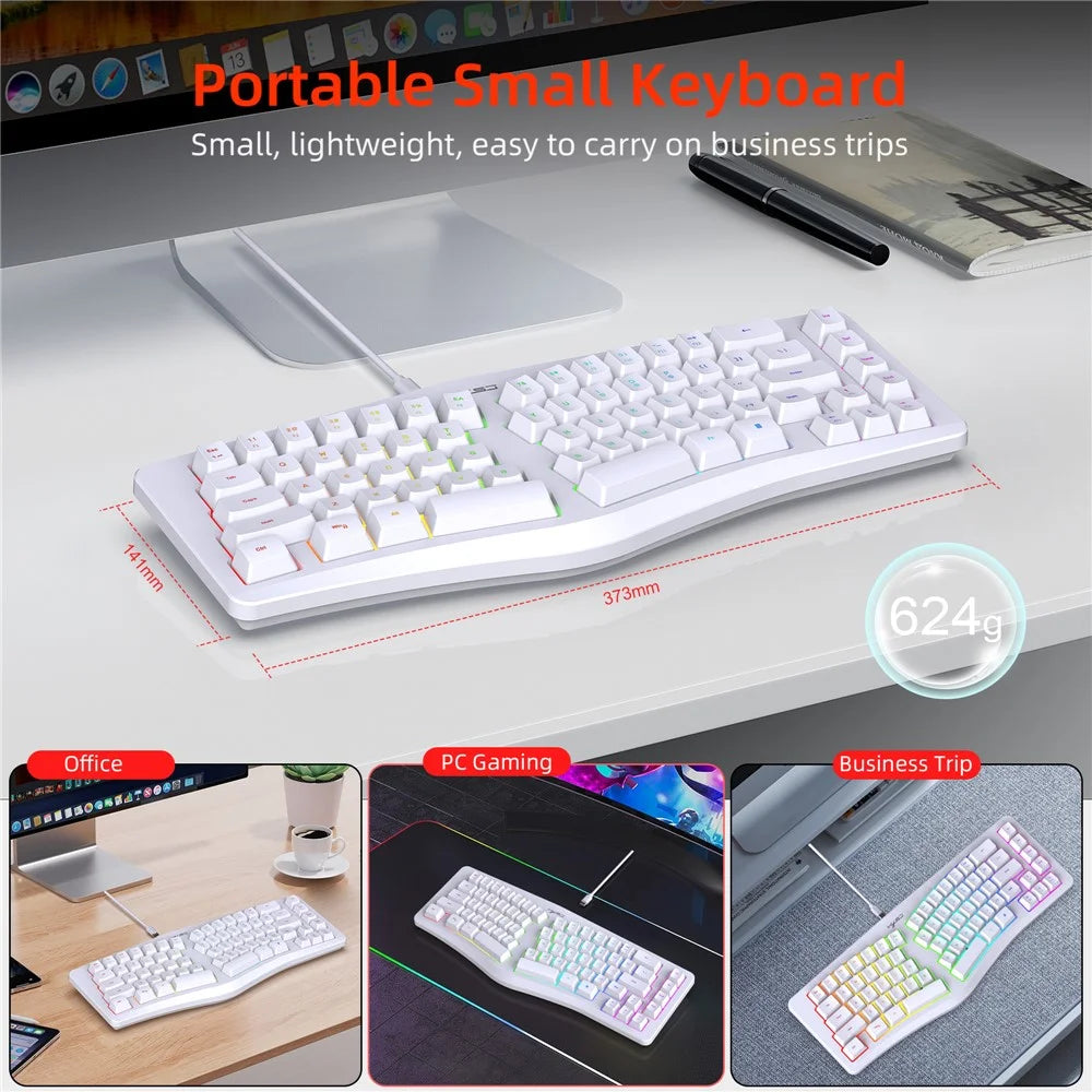 HXSJ J70 Ergonomic 69 Keys Wired Keyboard for Desktop Laptop Membrane Gaming Keyboard with RGB Backlit - White - 4