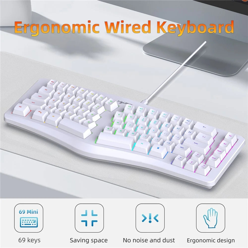 HXSJ J70 Ergonomic 69 Keys Wired Keyboard for Desktop Laptop Membrane Gaming Keyboard with RGB Backlit - White - 5