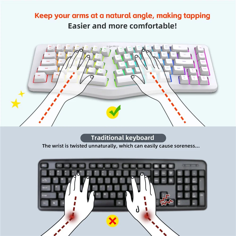 HXSJ J70 Ergonomic 69 Keys Wired Keyboard for Desktop Laptop Membrane Gaming Keyboard with RGB Backlit - White - 7