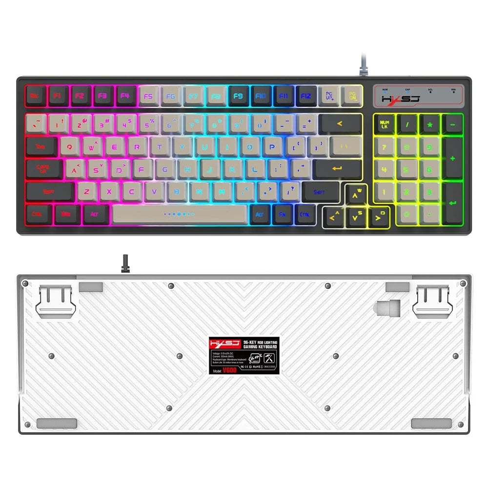 HXSJ V600B For Gaming 96 Keys Wired Keyboard RGB Backlit Mechanical Feel Membrane Keyboard - 1