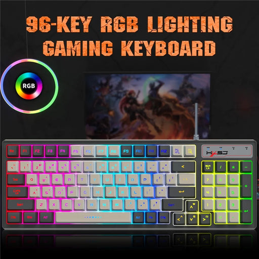 HXSJ V600B For Gaming 96 Keys Wired Keyboard RGB Backlit Mechanical Feel Membrane Keyboard - 2