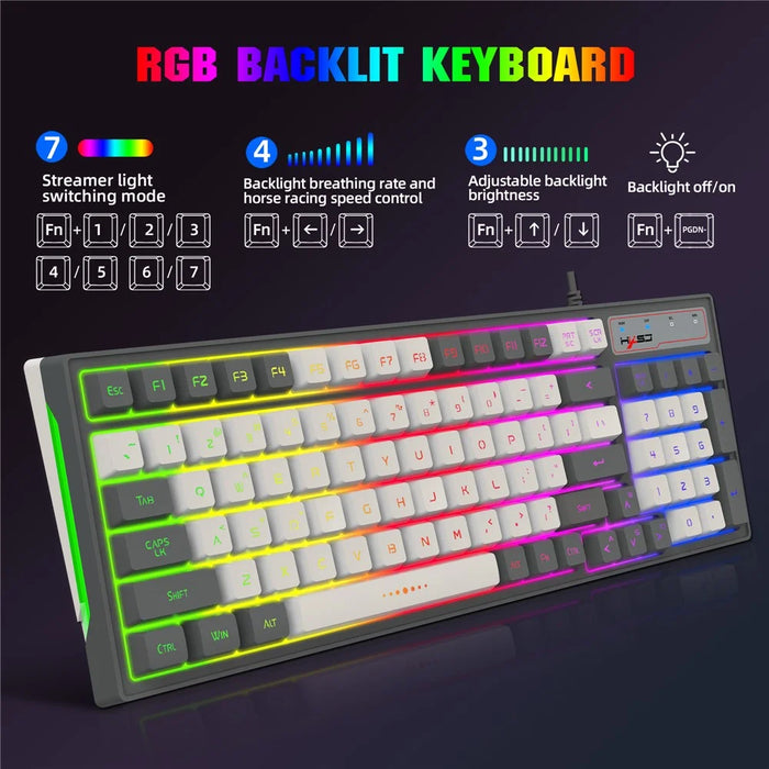 HXSJ V600B For Gaming 96 Keys Wired Keyboard RGB Backlit Mechanical Feel Membrane Keyboard - 4