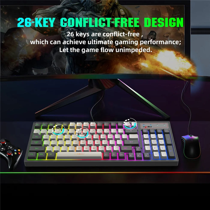 HXSJ V600B For Gaming 96 Keys Wired Keyboard RGB Backlit Mechanical Feel Membrane Keyboard - 5