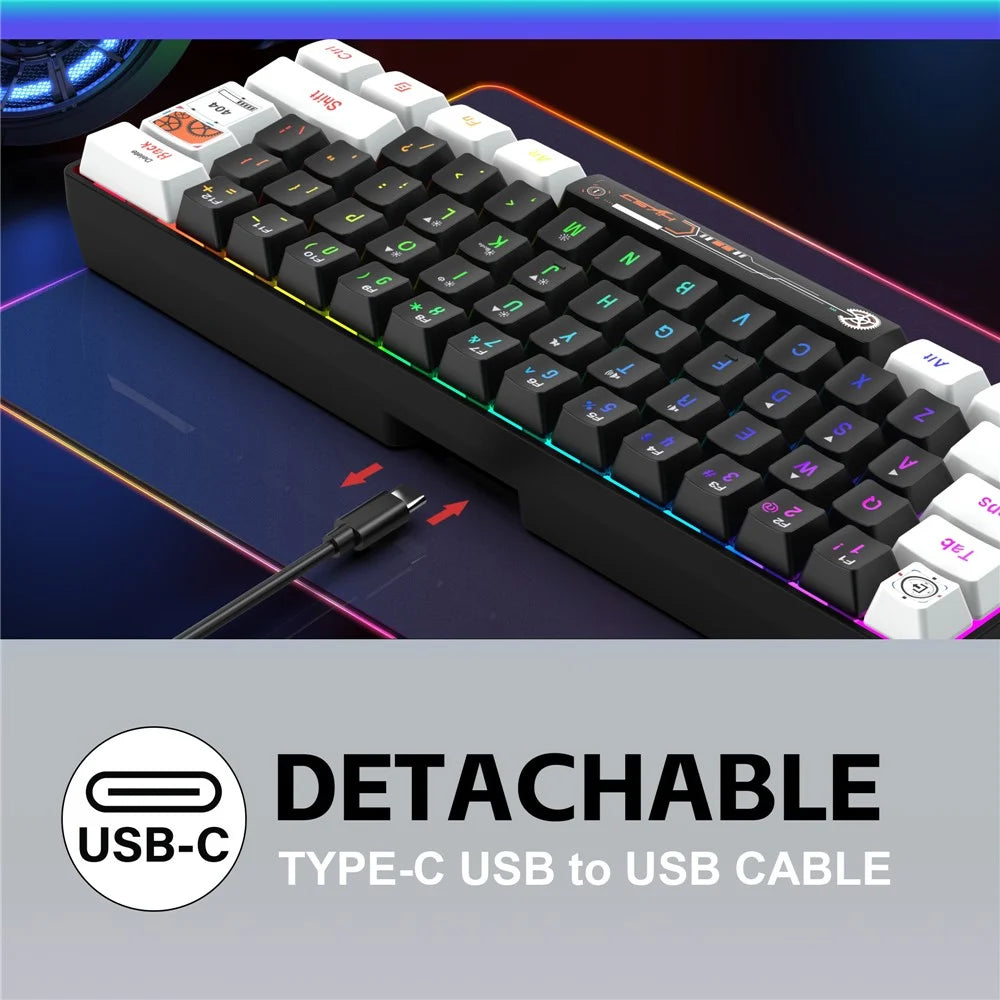HXSJ V700 61 Keys Wired Keyboard with RGB Backlit for PC / Laptop Multimedia Control Gaming Keyboard - 7