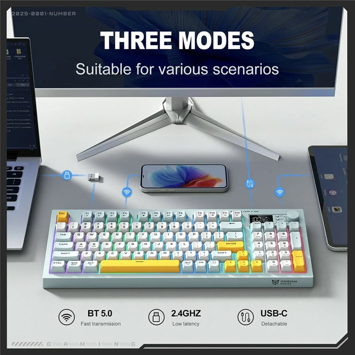 ONIKUMA G80 Gaming Keyboard 2.4G Wireless / Bluetooth-compatible / Wired Membrane Keys 3 Modes Keyboard with RGB Backlit - 6