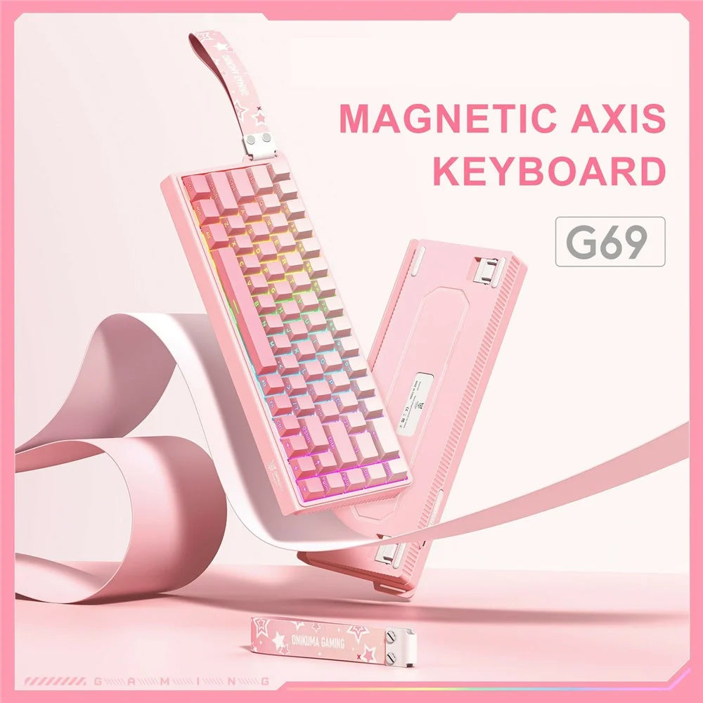 ONIKUMA G69 68 Keys Hot Swappable Keyboard for Mac / Windows / Android Magnetic Axis Gaming Keyboard with RGB Light - Pink - 3