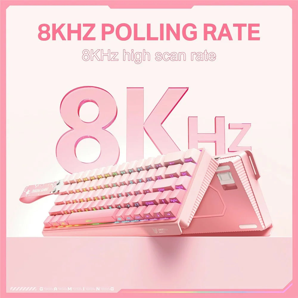 ONIKUMA G69 68 Keys Hot Swappable Keyboard for Mac / Windows / Android Magnetic Axis Gaming Keyboard with RGB Light - Pink - 4