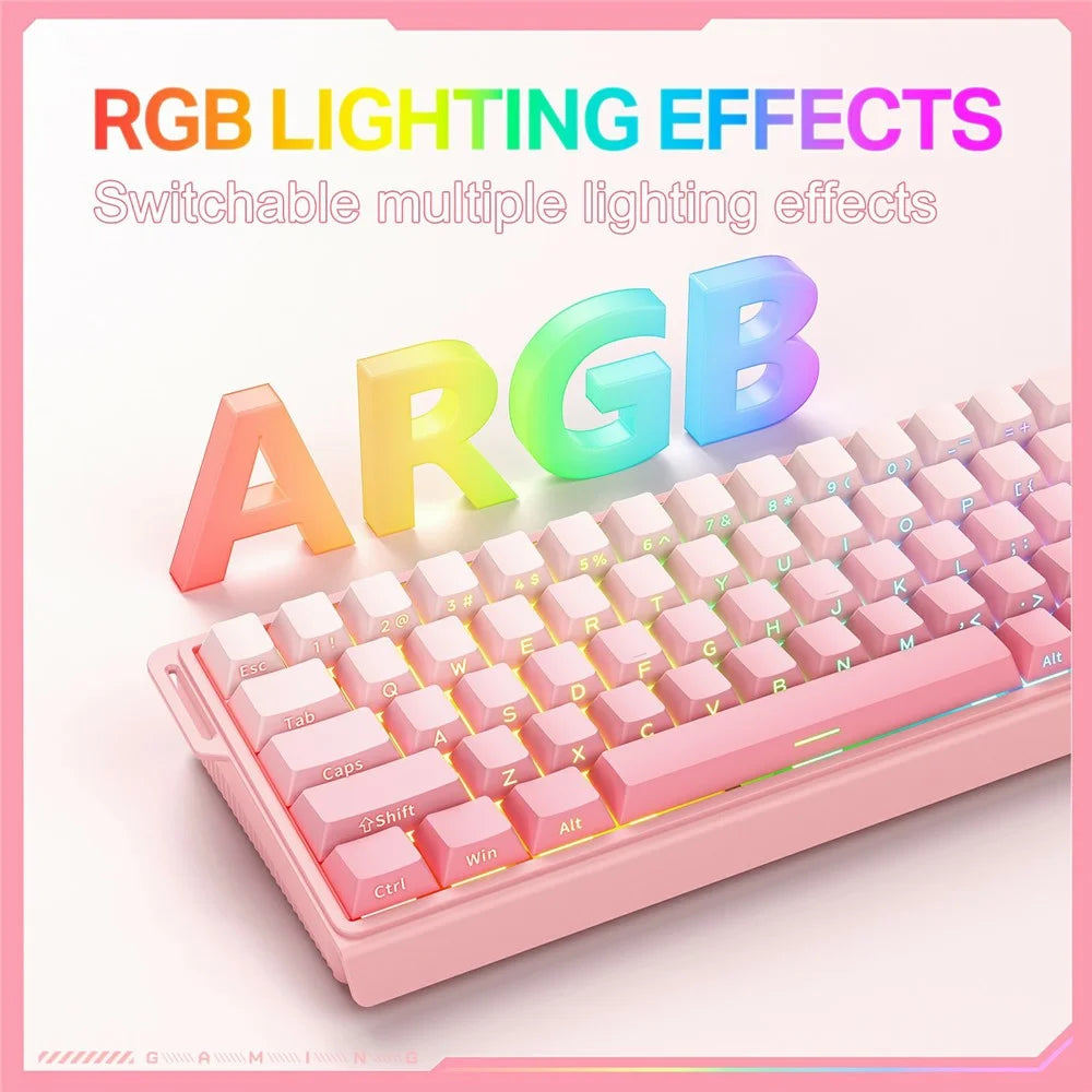 ONIKUMA G69 68 Keys Hot Swappable Keyboard for Mac / Windows / Android Magnetic Axis Gaming Keyboard with RGB Light - Pink - 7
