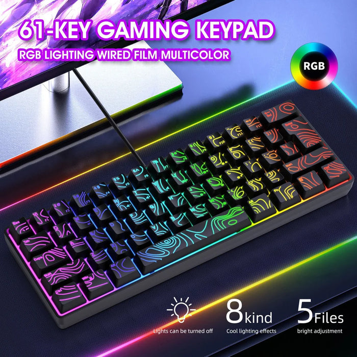 Y-FRUITFUL K401 61 Keys Gaming Keyboard with RGB Light 1.8m Wired Mechanical Keyboard for PC / Laptop - Black - 2