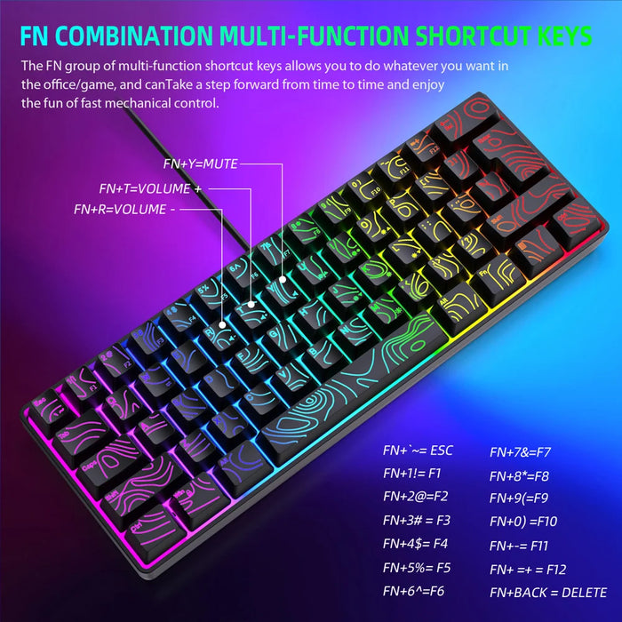 Y-FRUITFUL K401 61 Keys Gaming Keyboard with RGB Light 1.8m Wired Mechanical Keyboard for PC / Laptop - Black - 5