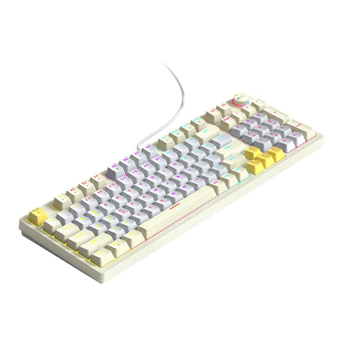 T-WOLF T50 Mechanical Keyboard 97-Key Wired Gaming Keyboard with RGB Light and Multimedia Knob for PC - Gray-White - 1