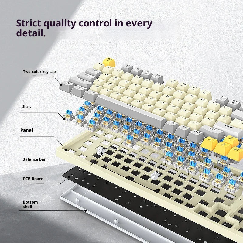 T-WOLF T50 Mechanical Keyboard 97-Key Wired Gaming Keyboard with RGB Light and Multimedia Knob for PC - Gray-White - 3