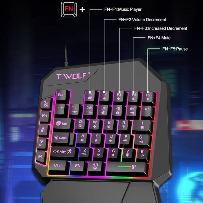 T-WOLF TF900 Gaming Keyboard 40 Keys One-Handed Mechanical Feel Programmable Keyboard with RGB Backlight for Left Hand - Black - 4