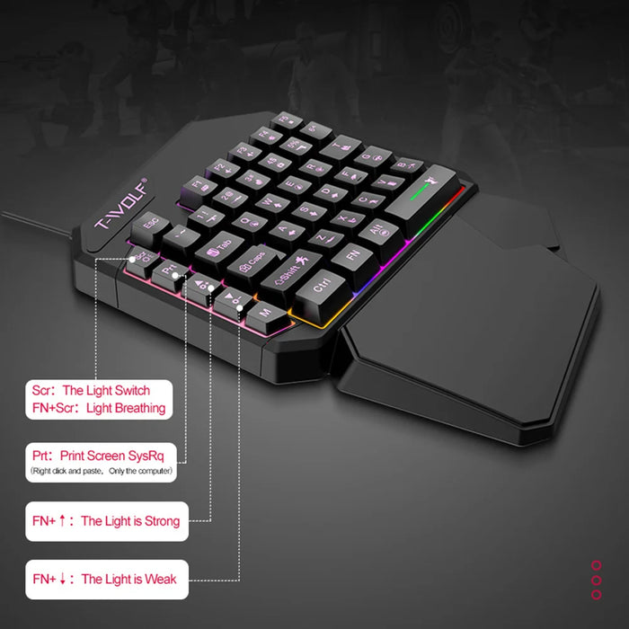T-WOLF TF900 Gaming Keyboard 40 Keys One-Handed Mechanical Feel Programmable Keyboard with RGB Backlight for Left Hand - Black - 5