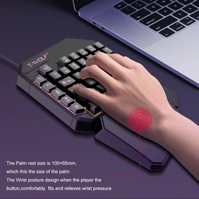 T-WOLF TF900 Gaming Keyboard 40 Keys One-Handed Mechanical Feel Programmable Keyboard with RGB Backlight for Left Hand - Black - 6