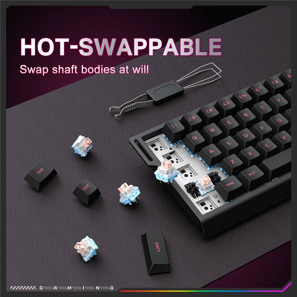 ONIKUMA MT603 68 Keys Mechanical Keyboard Three Modes 2.4GHz Wireless Gaming Keyboard - Black - 3