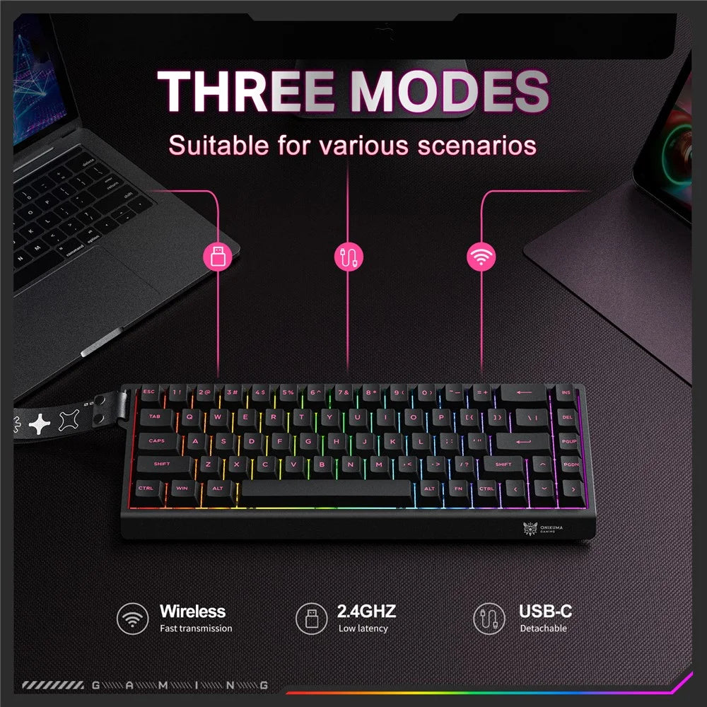 ONIKUMA MT603 68 Keys Mechanical Keyboard Three Modes 2.4GHz Wireless Gaming Keyboard - Black - 5