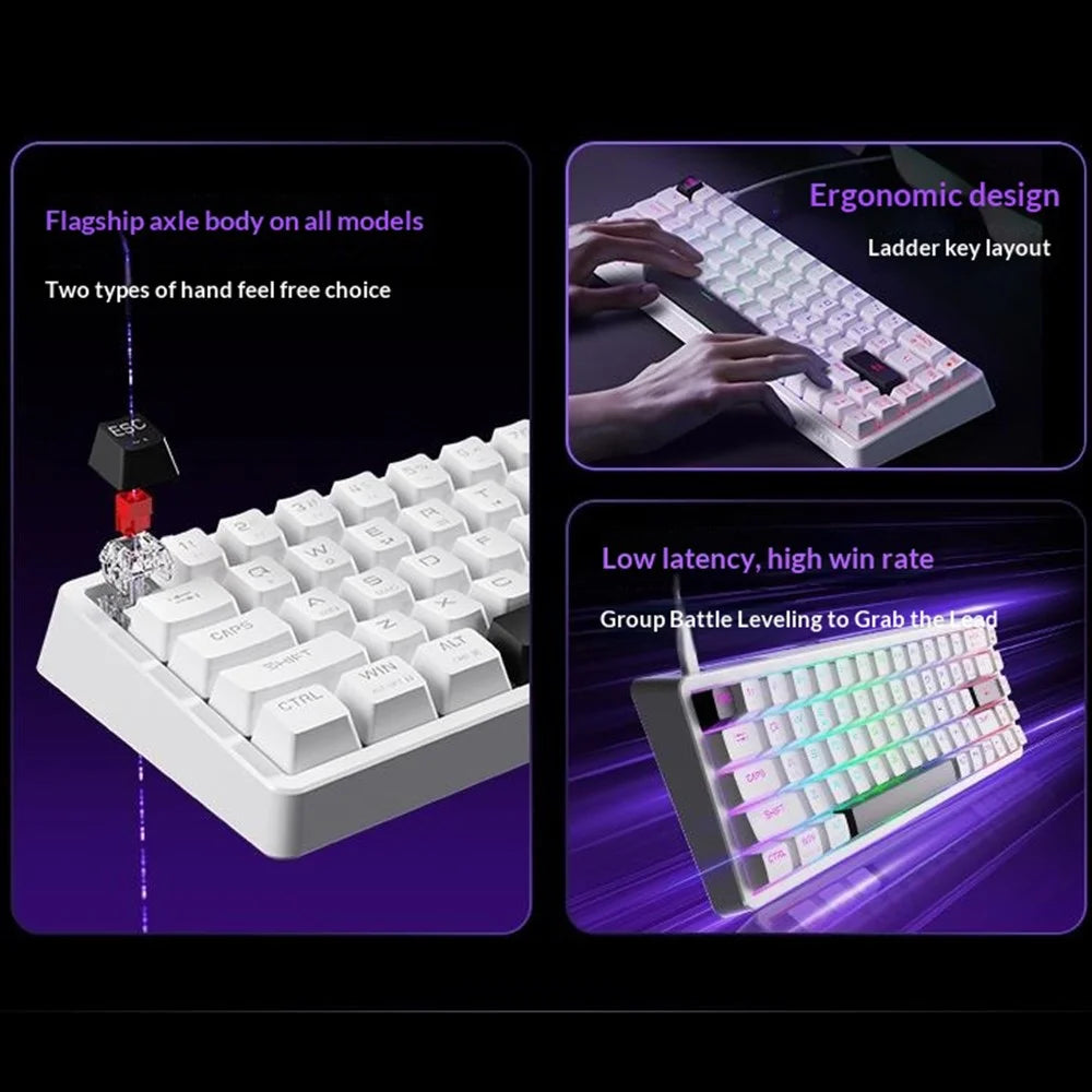 ERAZER MK68 68-Key Mechanical Keyboard Blue Red Switch RGB Backlit Type-C Wired Gaming Keyboard (Invested By Lenovo) - White - 4