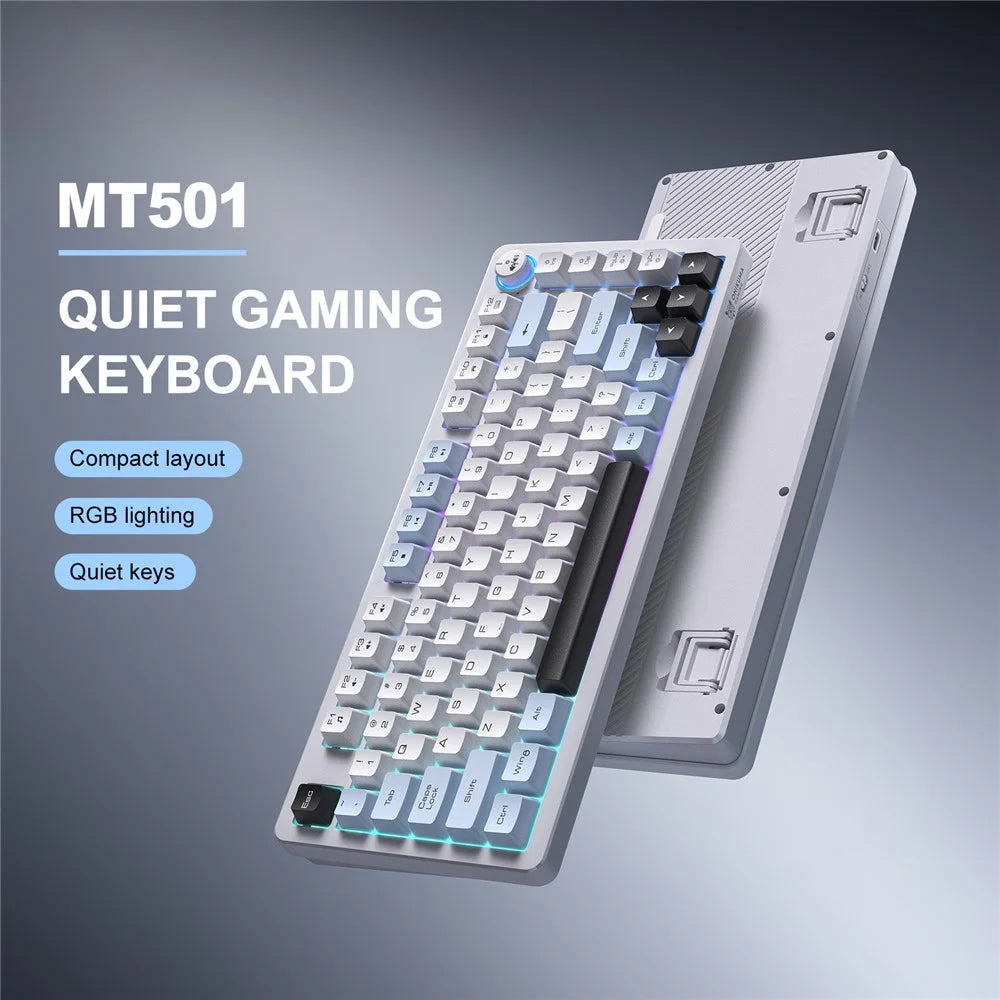 ONIKUMA MT501 81 Keys Gaming Keyboard 3-Mode Wireless 2.4G Bluetooth-compatible Type-C RGB Backlight PC Keyboard - White - 2