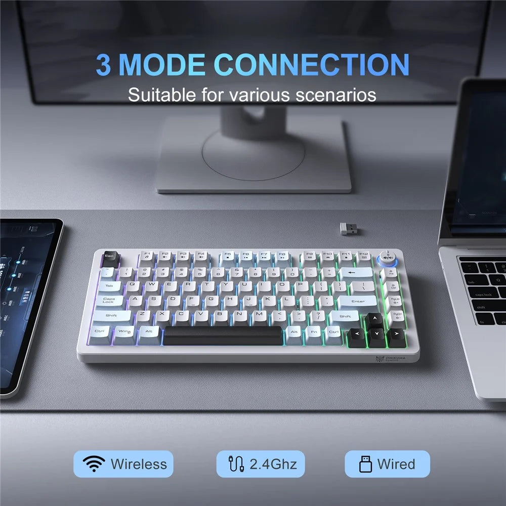 ONIKUMA MT501 81 Keys Gaming Keyboard 3-Mode Wireless 2.4G Bluetooth-compatible Type-C RGB Backlight PC Keyboard - White - 4