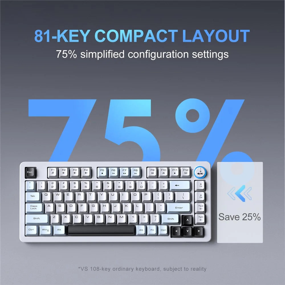 ONIKUMA MT501 81 Keys Gaming Keyboard 3-Mode Wireless 2.4G Bluetooth-compatible Type-C RGB Backlight PC Keyboard - White - 5
