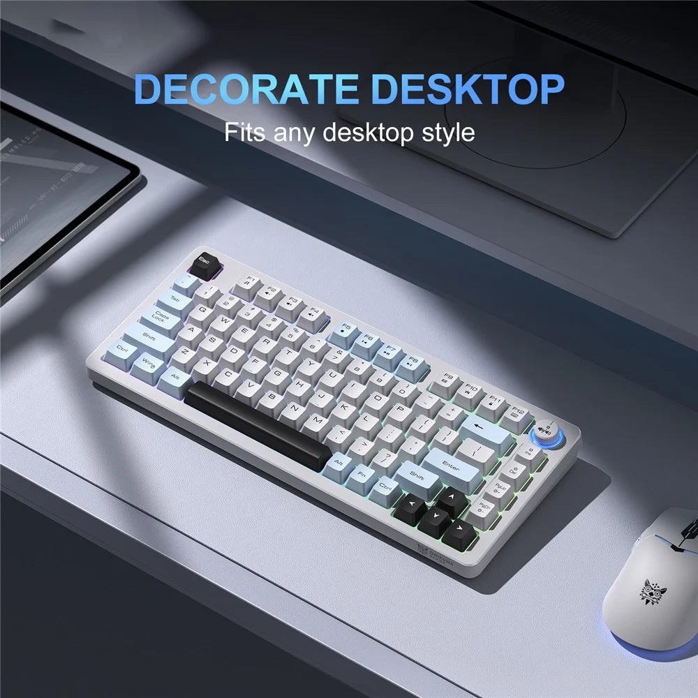 ONIKUMA MT501 81 Keys Gaming Keyboard 3-Mode Wireless 2.4G Bluetooth-compatible Type-C RGB Backlight PC Keyboard - White - 6