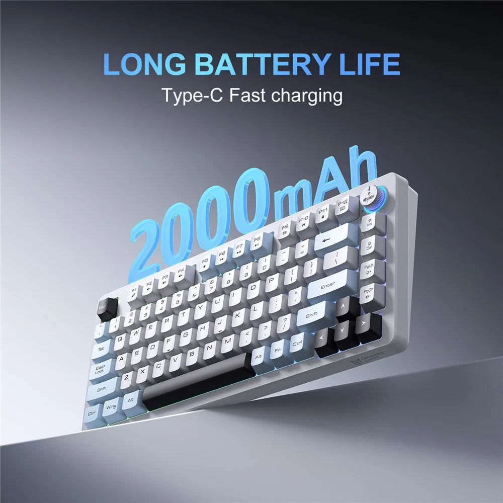 ONIKUMA MT501 81 Keys Gaming Keyboard 3-Mode Wireless 2.4G Bluetooth-compatible Type-C RGB Backlight PC Keyboard - White - 7
