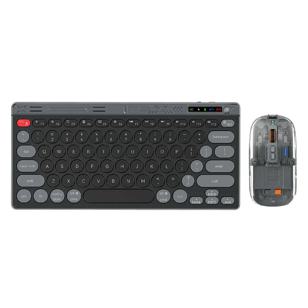 HXSJ MK781 Type-C Wireless 2.4G Bluetooth-compatible Keyboard Mouse Set 78 Keys Triple Mode Clear Shell Keyboard Mouse for Business - Grey Black - 1
