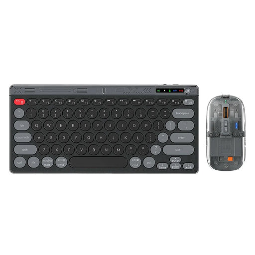 HXSJ MK781 Type-C Wireless 2.4G Bluetooth-compatible Keyboard Mouse Set 78 Keys Triple Mode Clear Shell Keyboard Mouse for Business - Grey Black - 1