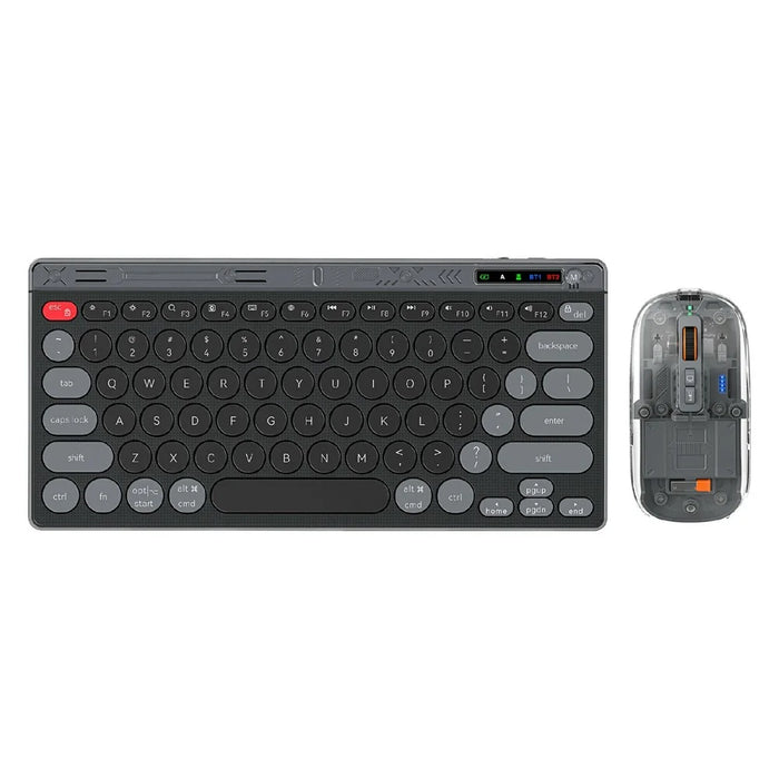HXSJ MK781 Type-C Wireless 2.4G Bluetooth-compatible Keyboard Mouse Set 78 Keys Triple Mode Clear Shell Keyboard Mouse for Business - Grey Black - 1