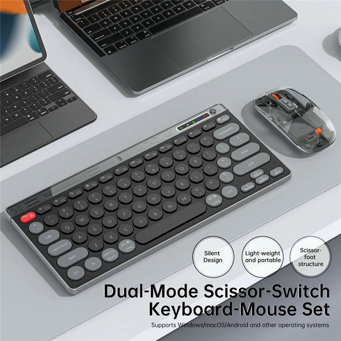 HXSJ MK781 Type-C Wireless 2.4G Bluetooth-compatible Keyboard Mouse Set 78 Keys Triple Mode Clear Shell Keyboard Mouse for Business - Grey Black - 7