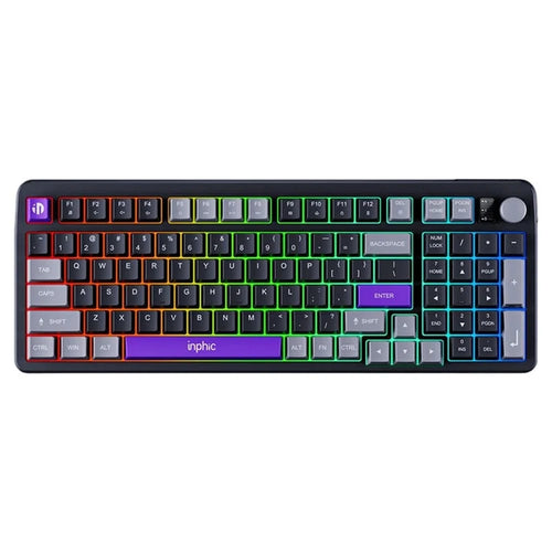 INPHIC V98PRO Wired Keyboard 98-Key Mechanical Feel Membrane Keyboard with RGB Backlit for Office Gaming - Black+Grey - 1