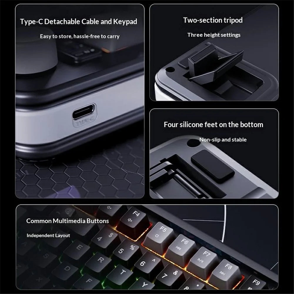 INPHIC V98PRO Wired Keyboard 98-Key Mechanical Feel Membrane Keyboard with RGB Backlit for Office Gaming - Black+Grey - 4