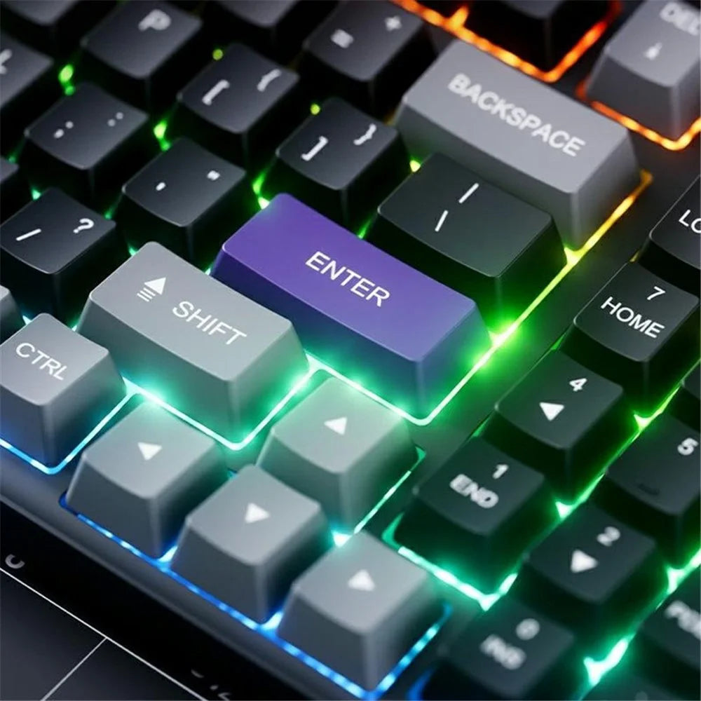 INPHIC V98PRO Wired Keyboard 98-Key Mechanical Feel Membrane Keyboard with RGB Backlit for Office Gaming - Black+Grey - 7