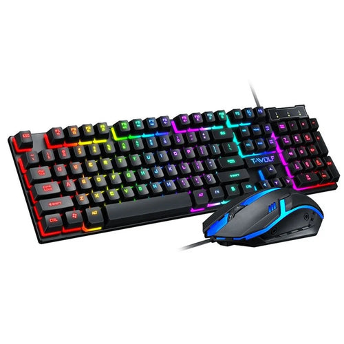 T-WOLF TF200 Gaming Keyboard USB Floating Manipulator Feel Wired Gaming Keyboard and Mouse Set - Black - 1