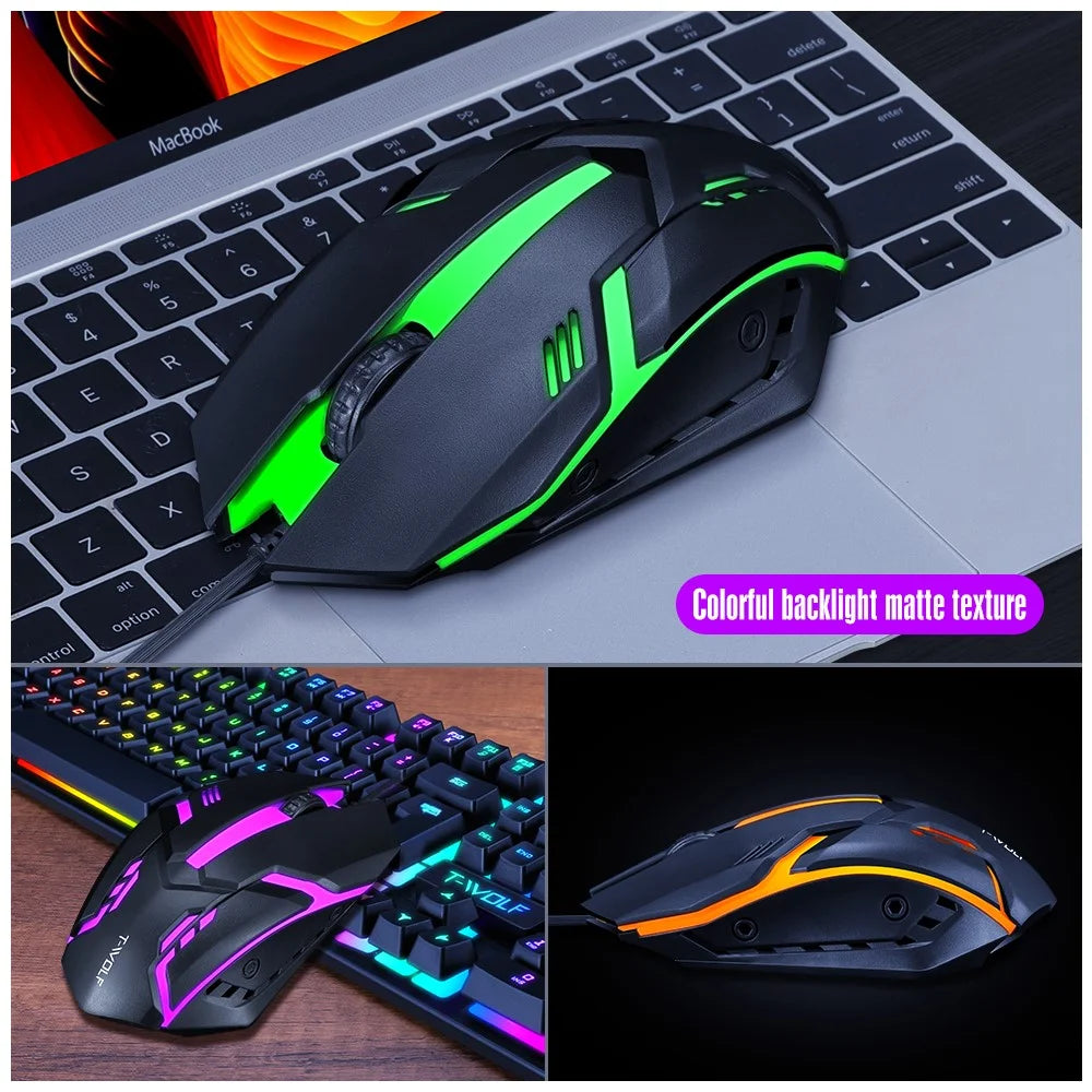 T-WOLF TF200 Gaming Keyboard USB Floating Manipulator Feel Wired Gaming Keyboard and Mouse Set - Black - 3