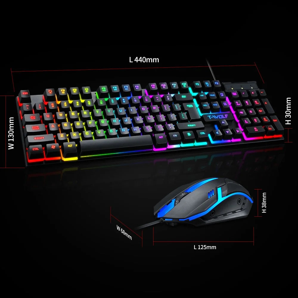 T-WOLF TF200 Gaming Keyboard USB Floating Manipulator Feel Wired Gaming Keyboard and Mouse Set - Black - 5