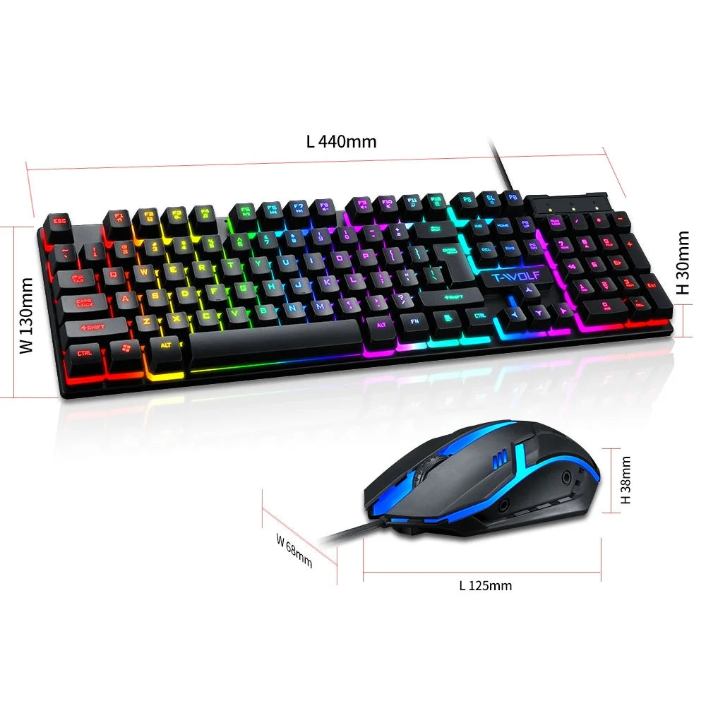 T-WOLF TF200 Gaming Keyboard USB Floating Manipulator Feel Wired Gaming Keyboard and Mouse Set - Black - 6