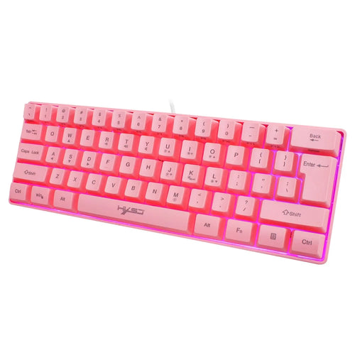 HXSJ V700 61 Keys USB Wired Gaming Keyboard with Colorful Backlight for Computer Desktop Laptop PC - Pink - 1
