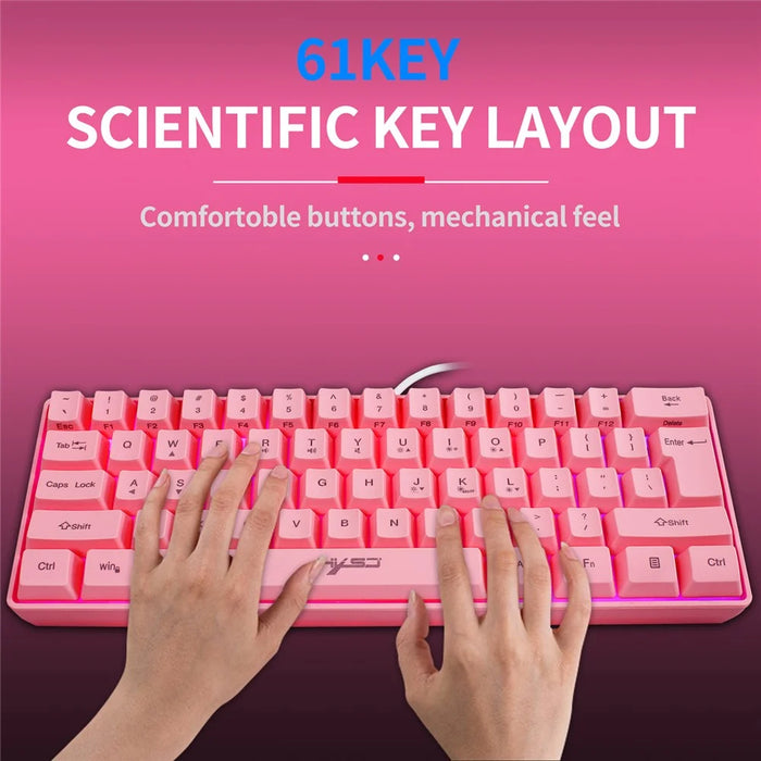 HXSJ V700 61 Keys USB Wired Gaming Keyboard with Colorful Backlight for Computer Desktop Laptop PC - Pink - 4