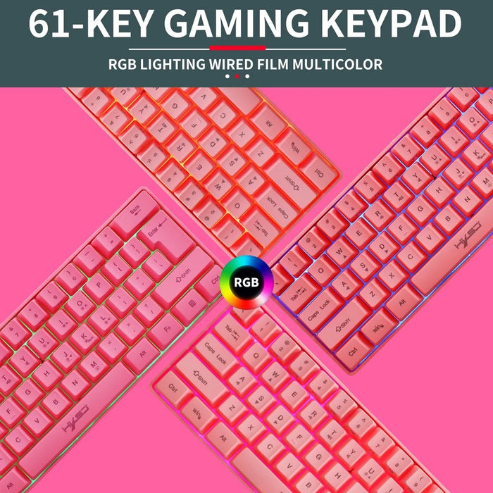 HXSJ V700 61 Keys USB Wired Gaming Keyboard with Colorful Backlight for Computer Desktop Laptop PC - Pink - 6