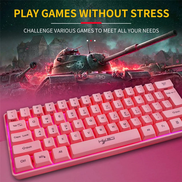 HXSJ V700 61 Keys USB Wired Gaming Keyboard with Colorful Backlight for Computer Desktop Laptop PC - Pink - 7