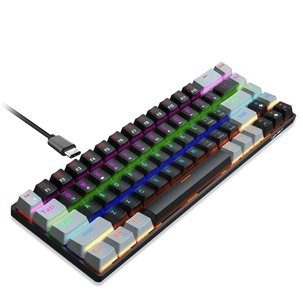 HXSJ V800 68 Keys Mechanical Keyboard with Backlit for Gaming Office - Black/Blue Switch - 1