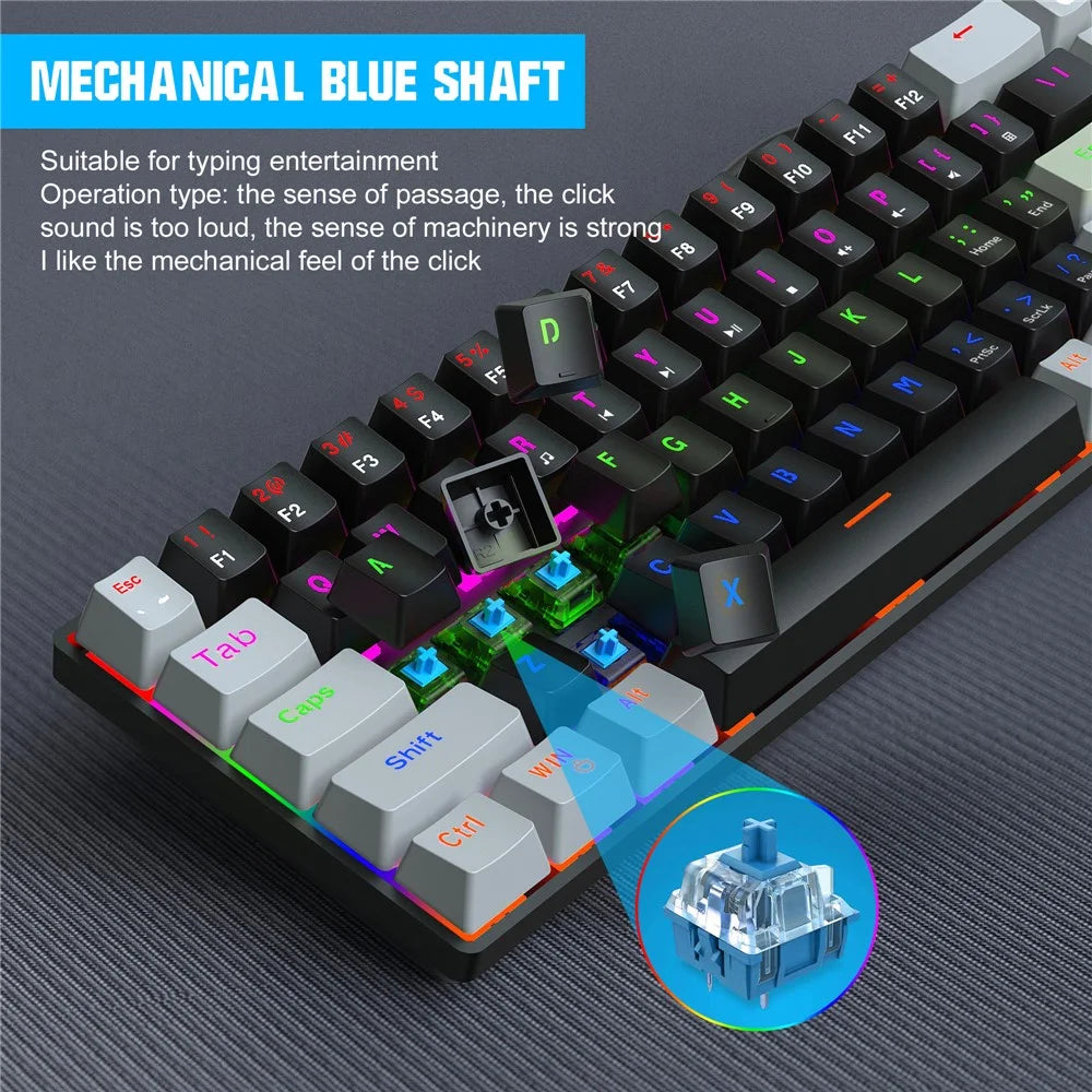 HXSJ V800 68 Keys Mechanical Keyboard with Backlit for Gaming Office - Black/Blue Switch - 2