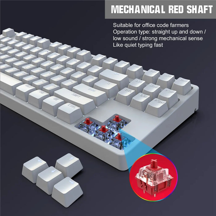 HXSJ L600 87-key Red Switches Wired Portable Keyboard Mechanical Gaming Keyboard with Backlit for Home Office - White - 2