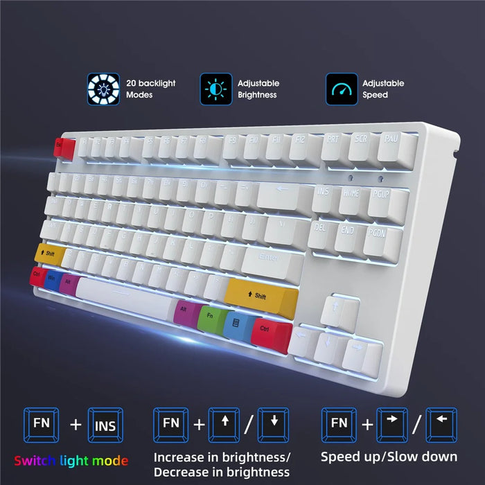 HXSJ L600 87-key Red Switches Wired Portable Keyboard Mechanical Gaming Keyboard with Backlit for Home Office - White - 3